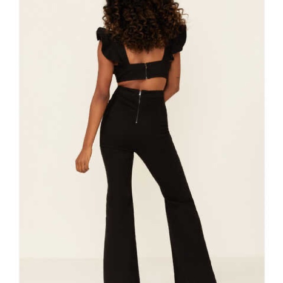 Jealous Tomato Denim Black Cutout Ruffle Sleeveless Wide Leg Overall Jumpsuit - Picture 9 of 9